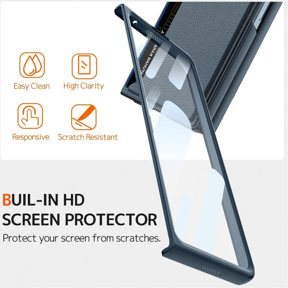 Galaxy Z Fold6 Defender Grip Case with Front Tempered Glass. sliding camera cover, card holder slot, and full hinge protection