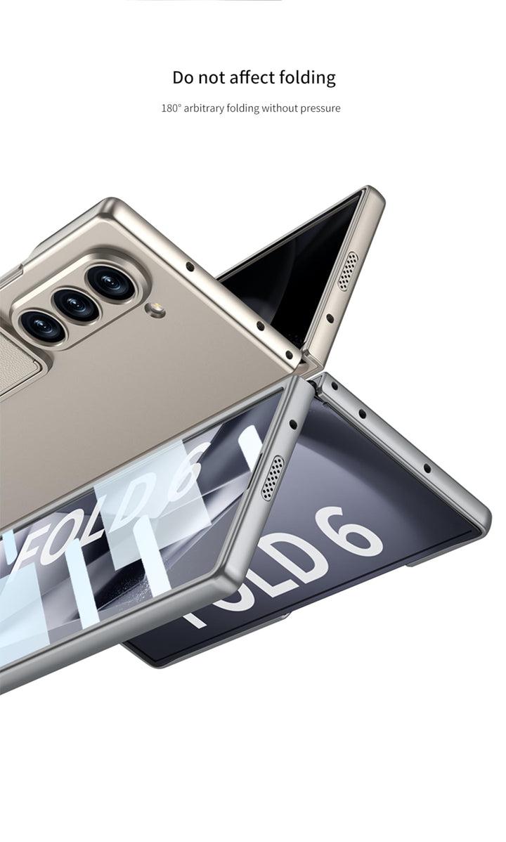 Galaxy Z Fold6 WarpShield Case with kickstand, hinge protection, and front screen frame 