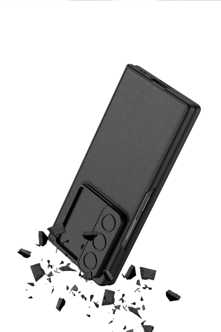Galaxy Z Fold6 Defender Grip Case with Front Tempered Glass. sliding camera cover, card holder slot, and full hinge protection