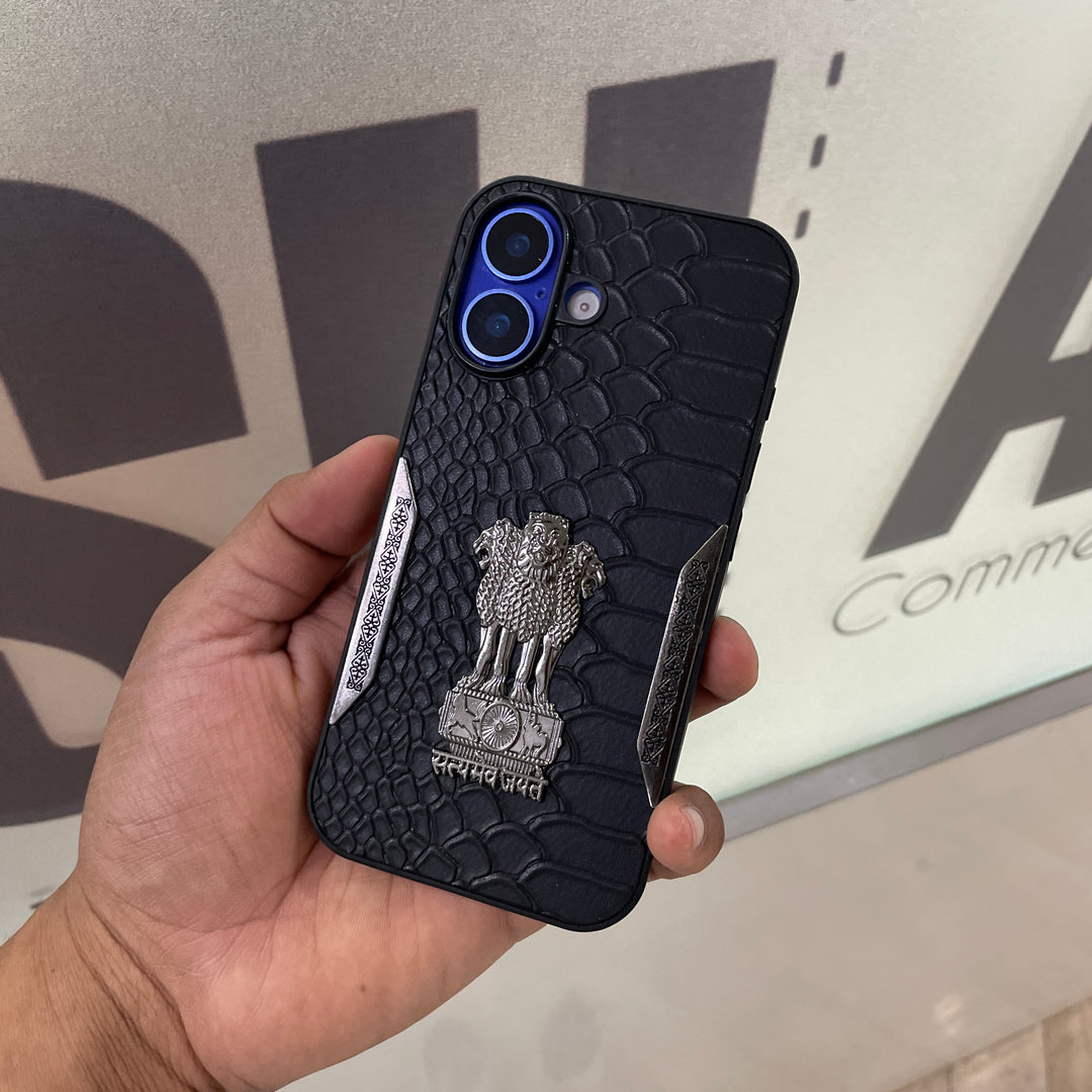 iPhone 16 Series Satyamev Jayate Textured Leather Case