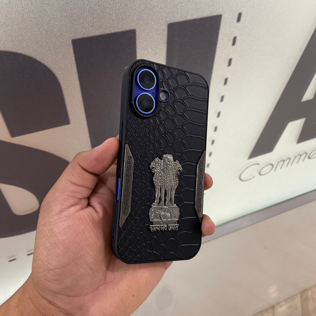 iPhone 16 Series Satyamev Jayate Textured Leather Case