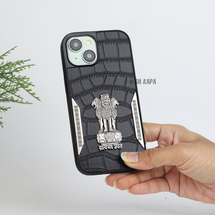 iPhone 15 Series Satyamev Jayate Textured Leather Case