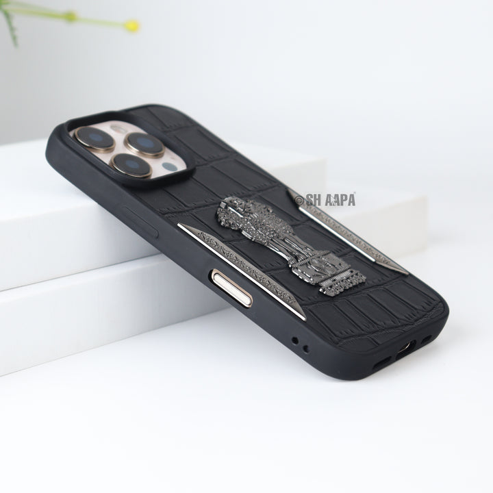 iPhone 14 Series Satyamev Jayate Textured Leather Case