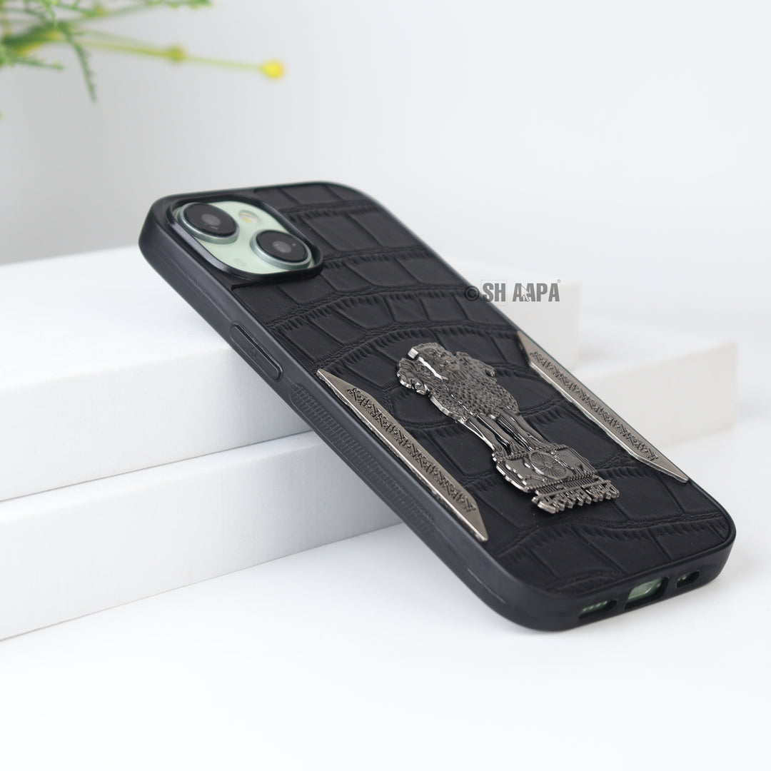 iPhone 15 Series Satyamev Jayate Textured Leather Case