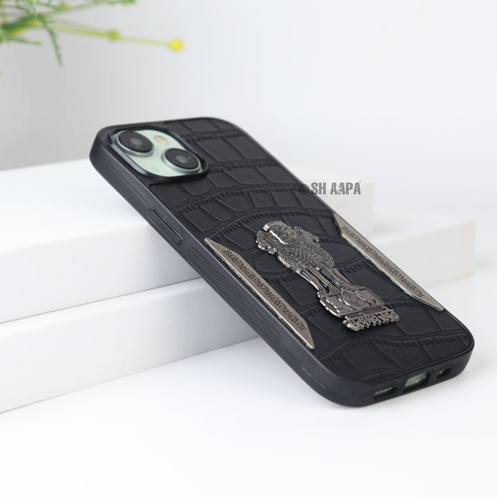 iPhone 15 Series Satyamev Jayate Textured Leather Case