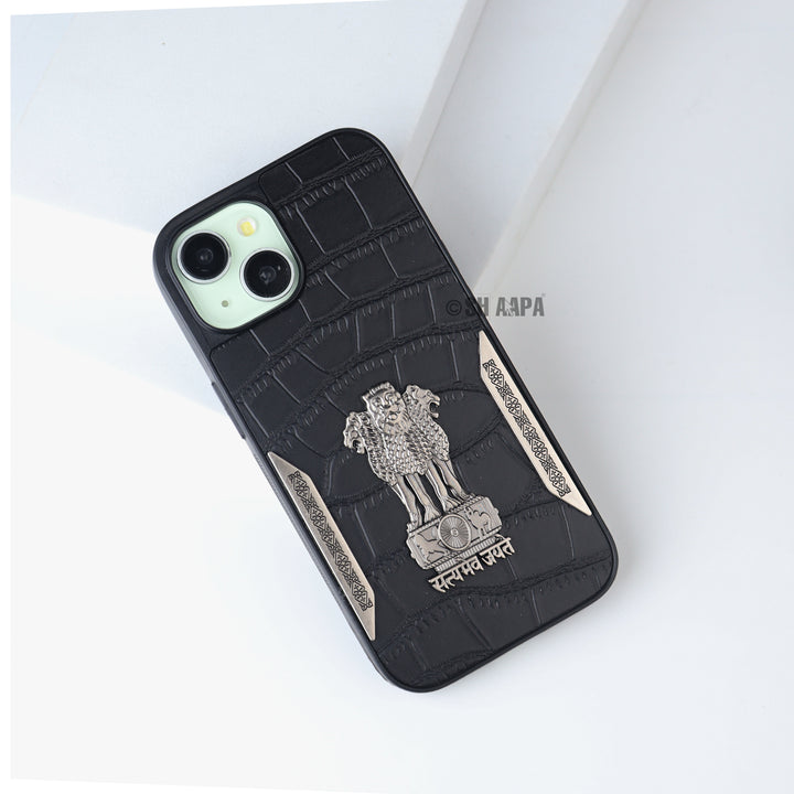 iPhone 15 Series Satyamev Jayate Textured Leather Case