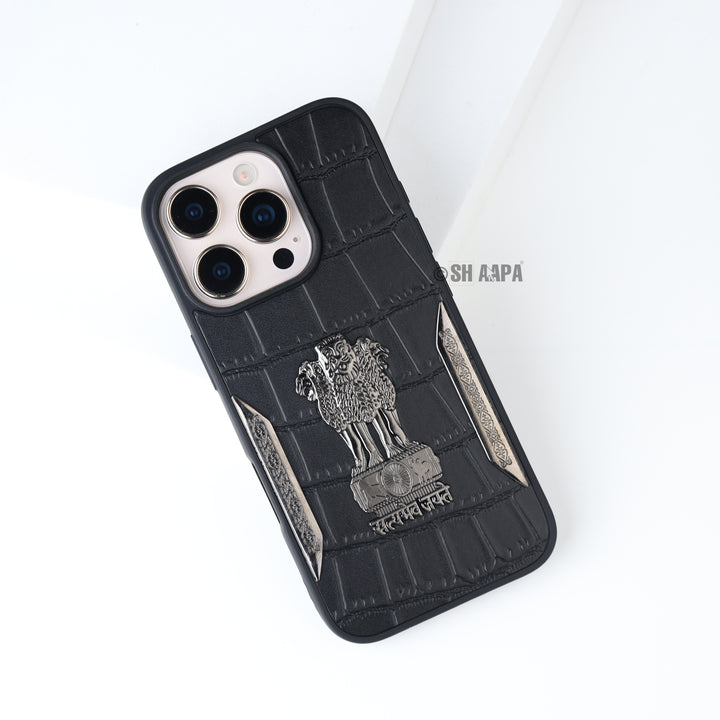 iPhone 14 Series Satyamev Jayate Textured Leather Case