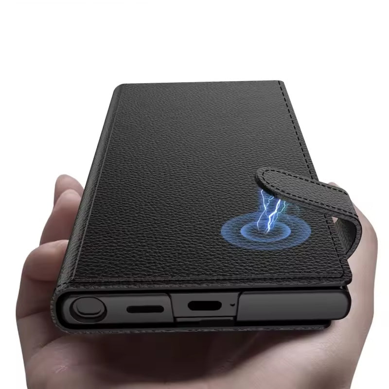 Galaxy S25 Ultra Leather Case with Card Slot and Carbon Fiber Camera Protection