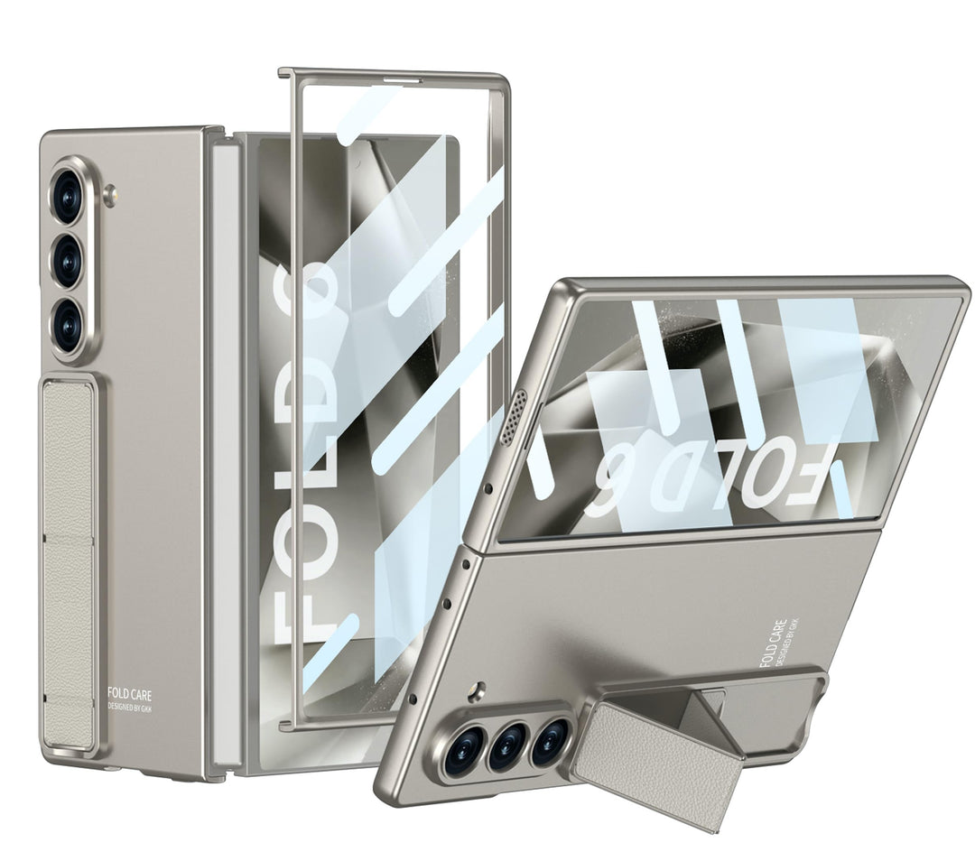 Galaxy Z Fold6 WarpShield Case with kickstand, hinge protection, and front screen frame 
