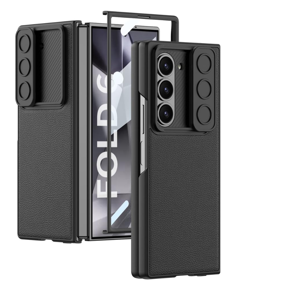 Galaxy Z Fold6 Defender Grip Case with Front Tempered Glass. sliding camera cover, card holder slot, and full hinge protection