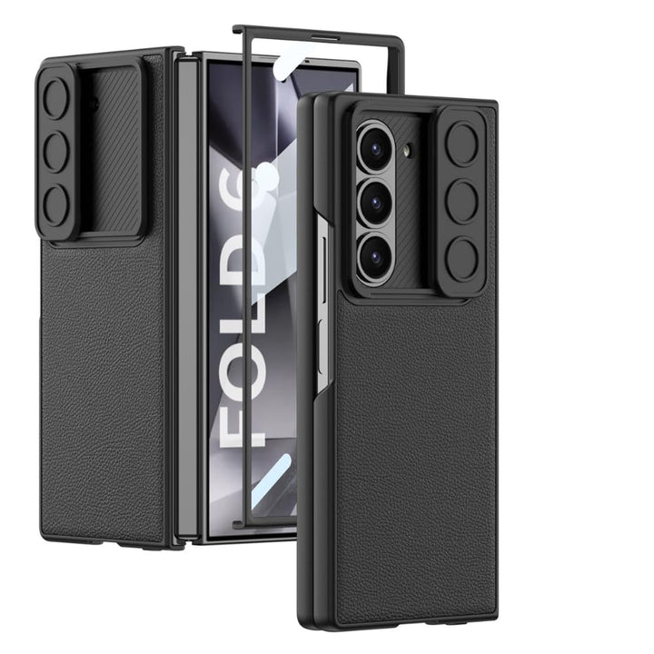 Galaxy Z Fold6 Defender Grip Case with Front Tempered Glass. sliding camera cover, card holder slot, and full hinge protection