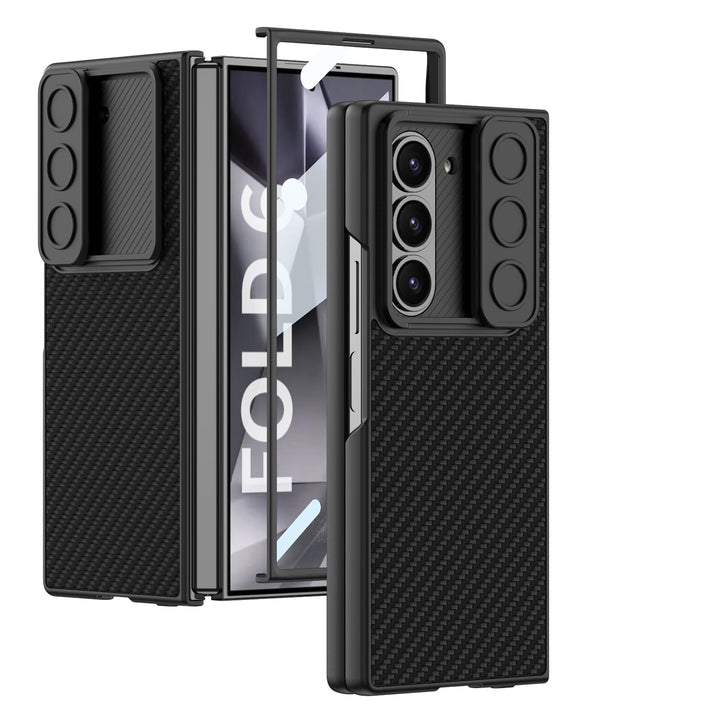 Galaxy Z Fold6 Defender Grip Case with Front Tempered Glass. sliding camera cover, card holder slot, and full hinge protection