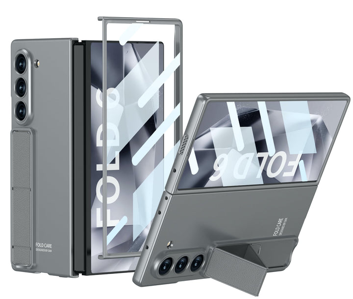 Galaxy Z Fold6 WarpShield Case with kickstand, hinge protection, and front screen frame 