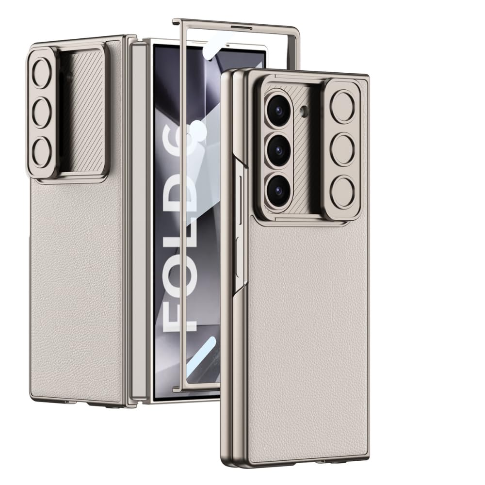 Galaxy Z Fold6 Defender Grip Case with Front Tempered Glass. sliding camera cover, card holder slot, and full hinge protection