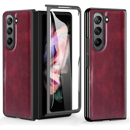 Luxury leather case for Samsung Galaxy Z Fold with front screen protector in classic design