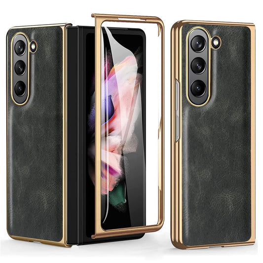 Luxury leather case for Samsung Galaxy Z Fold with front screen protector in classic design