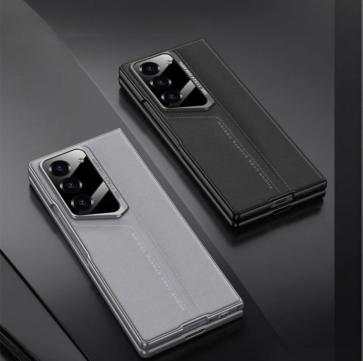 CarbonForge Armor Case for Samsung Galaxy Z Fold6 with stitched detailing, hinge protection, and front tempered glass
