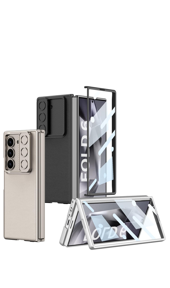 Galaxy Z Fold6 Defender Grip Case with Front Tempered Glass. sliding camera cover, card holder slot, and full hinge protection