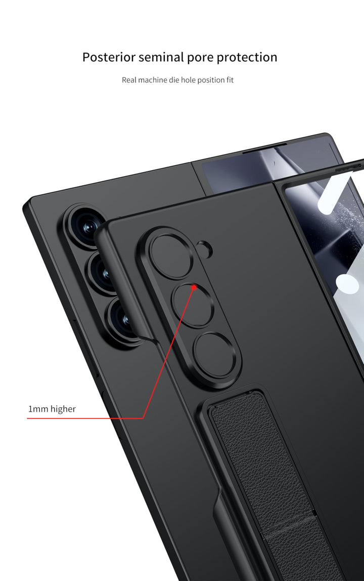 Galaxy Z Fold6 WarpShield Case with kickstand, hinge protection, and front screen frame 