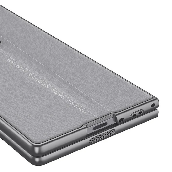 CarbonForge Armor Case for Samsung Galaxy Z Fold6 with stitched detailing, hinge protection, and front tempered glass