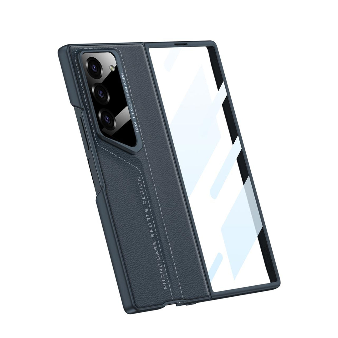 CarbonForge Armor Case for Samsung Galaxy Z Fold6 with stitched detailing, hinge protection, and front tempered glass