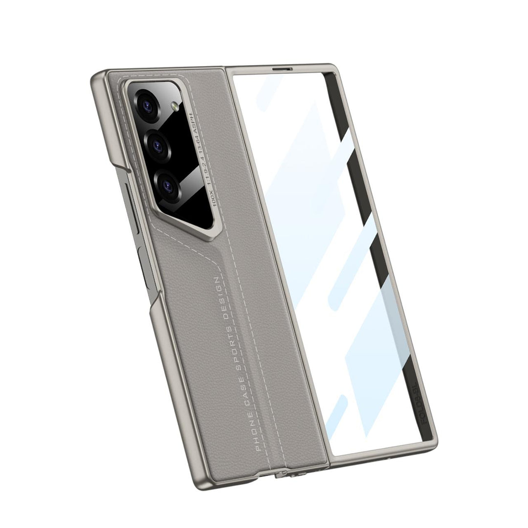 CarbonForge Armor Case for Samsung Galaxy Z Fold6 with stitched detailing, hinge protection, and front tempered glass