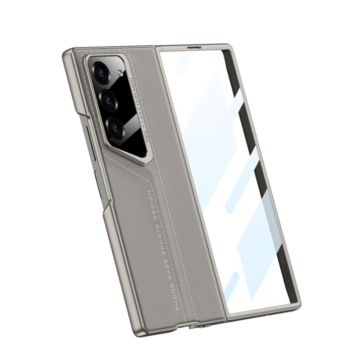 CarbonForge Armor Case for Samsung Galaxy Z Fold6 with stitched detailing, hinge protection, and front tempered glass