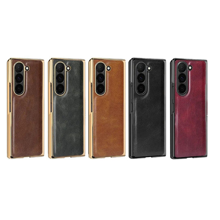 Luxury leather case for Samsung Galaxy Z Fold with front screen protector in classic design