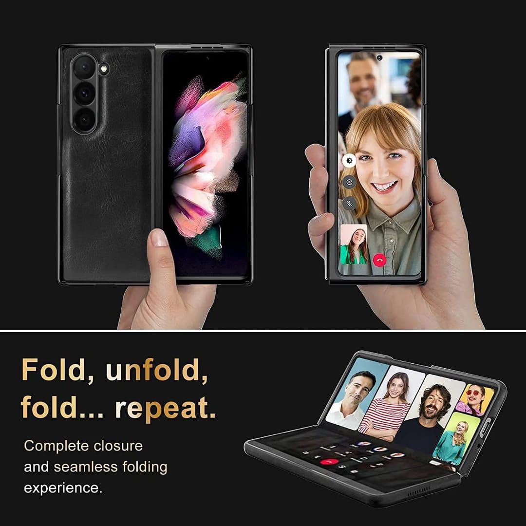 Luxury leather case for Samsung Galaxy Z Fold with front screen protector in classic design