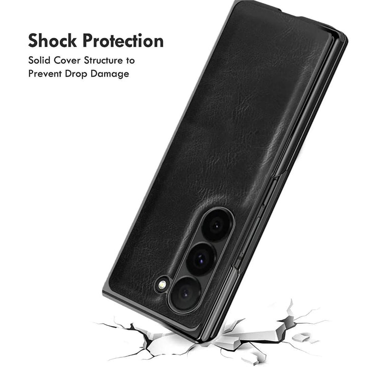 Luxury leather case for Samsung Galaxy Z Fold with front screen protector in classic design