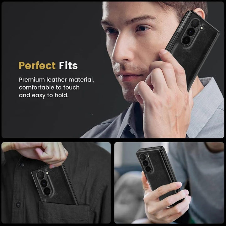 Luxury leather case for Samsung Galaxy Z Fold with front screen protector in classic design