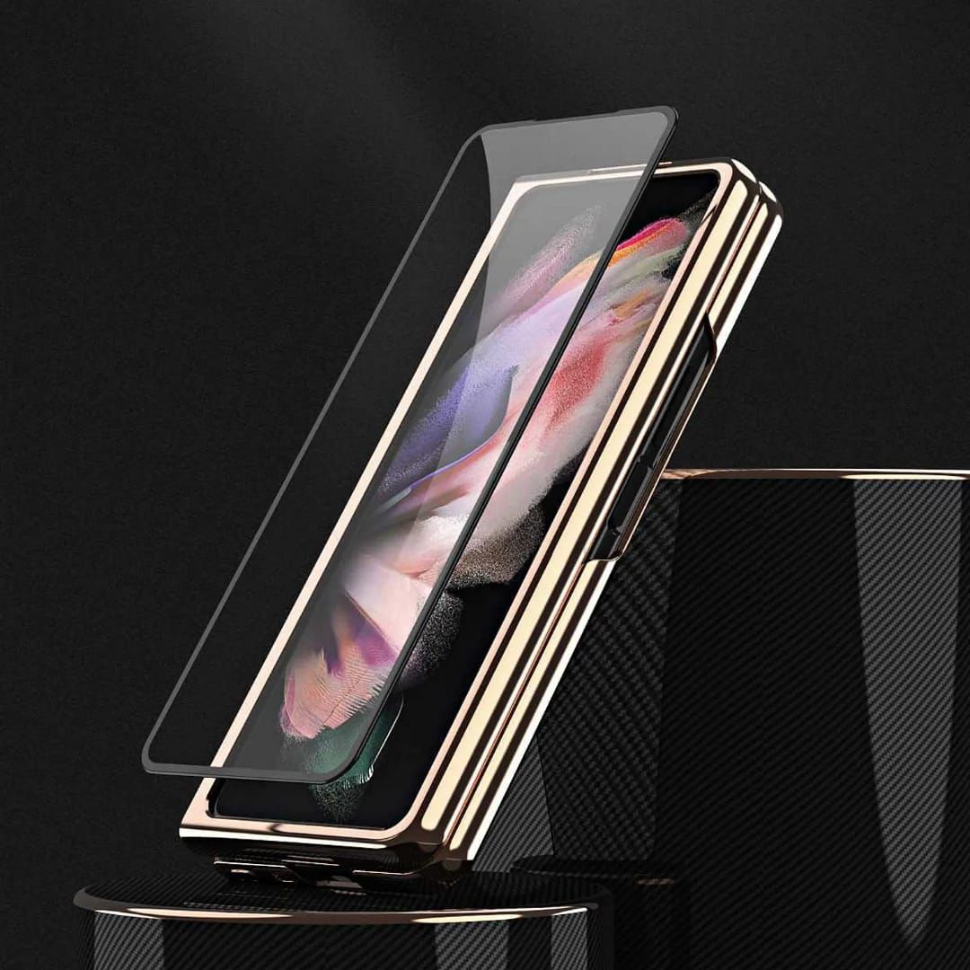 Luxury leather case for Samsung Galaxy Z Fold with front screen protector in classic design