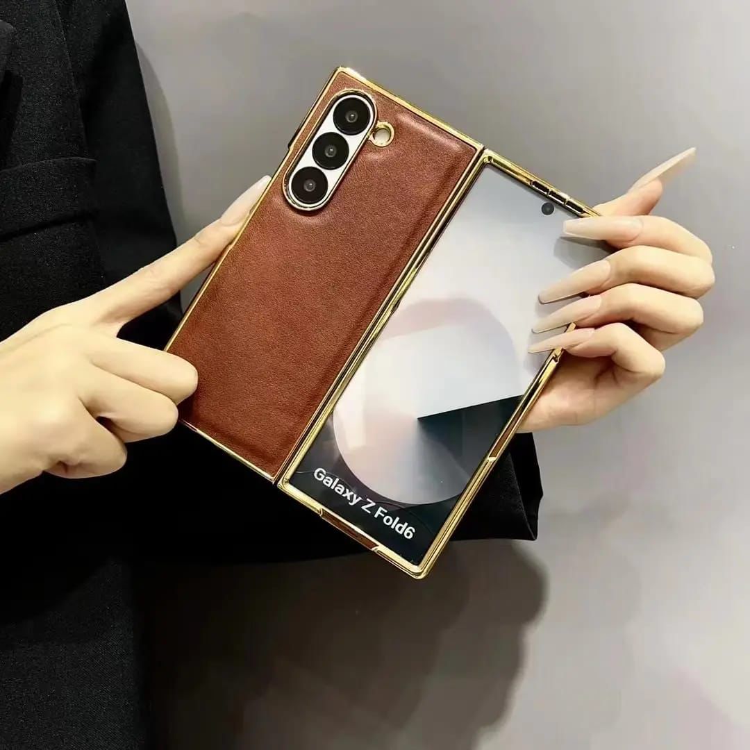 Luxury leather case for Samsung Galaxy Z Fold with front screen protector in classic design