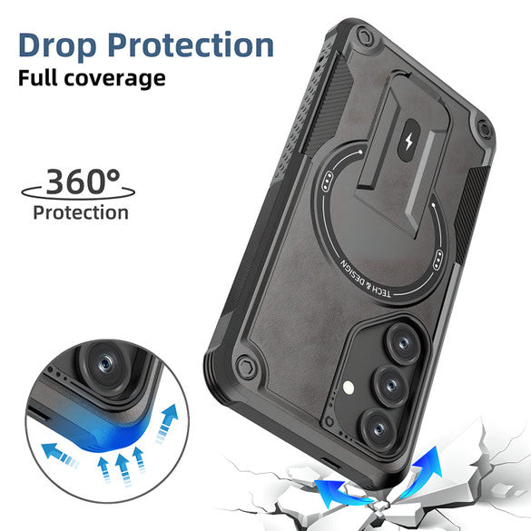TitanShield magnetic kickstand case for iPhone with MagSafe ring, reinforced corners, and built-in kickstand for wireless charging support