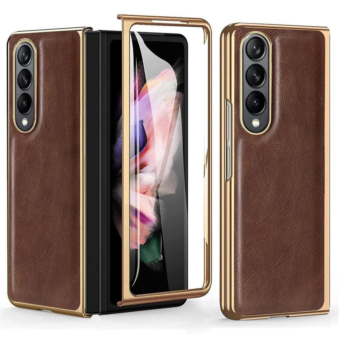 Luxury leather case for Samsung Galaxy Z Fold with front screen protector in classic design
