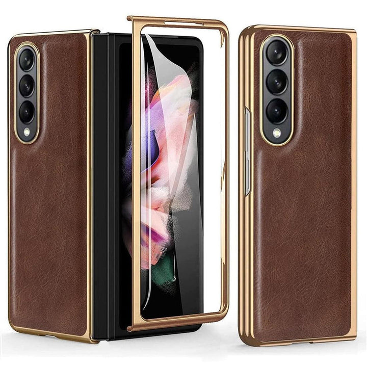 Luxury leather case for Samsung Galaxy Z Fold with front screen protector in classic design